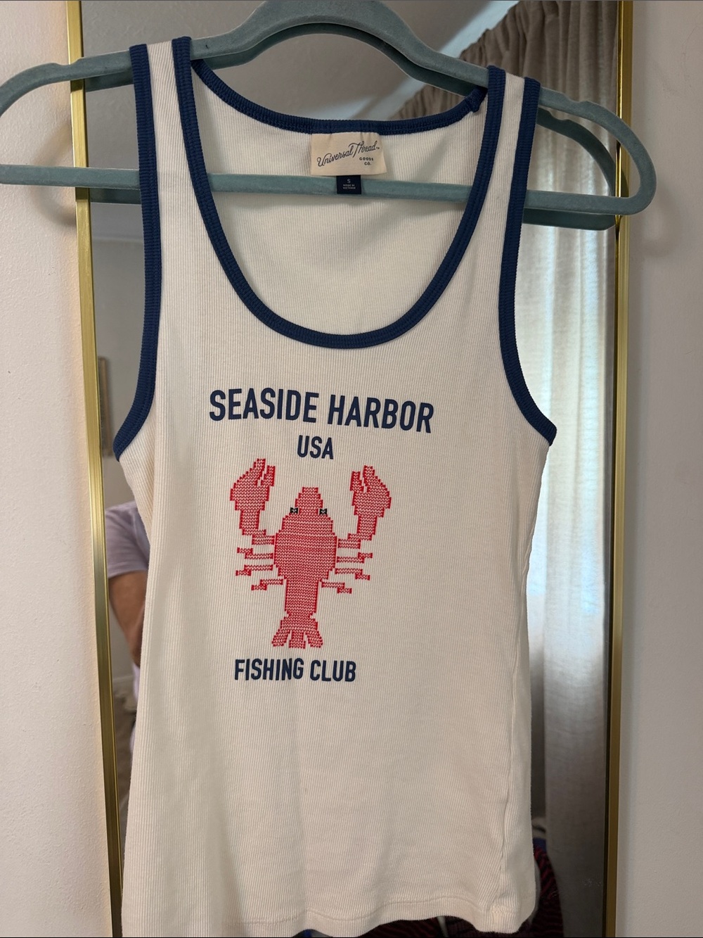 Universal Thread Kids White Tank with Navy Trim & Red Lobster Graphic